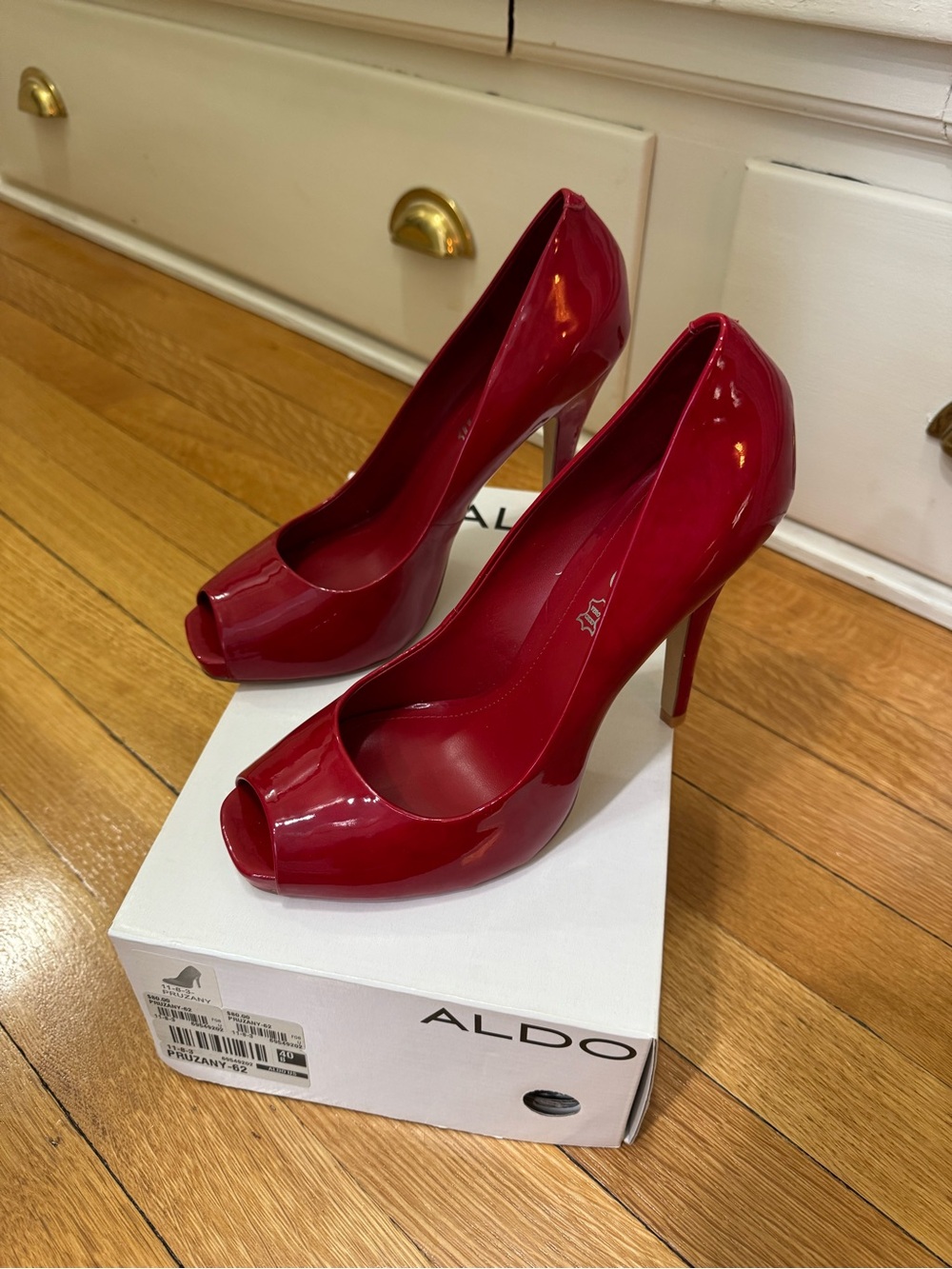 Aldo Red Patent Peep-Toe Stiletto Pumps